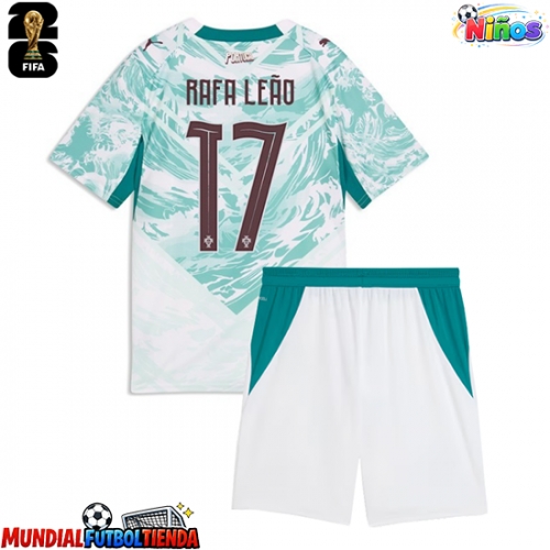 Camiseta Portugal Rafael Leao #17 Segunda Equipación Replica Mundial 2026 para niños mangas cortas (+ Pantalones cortos)